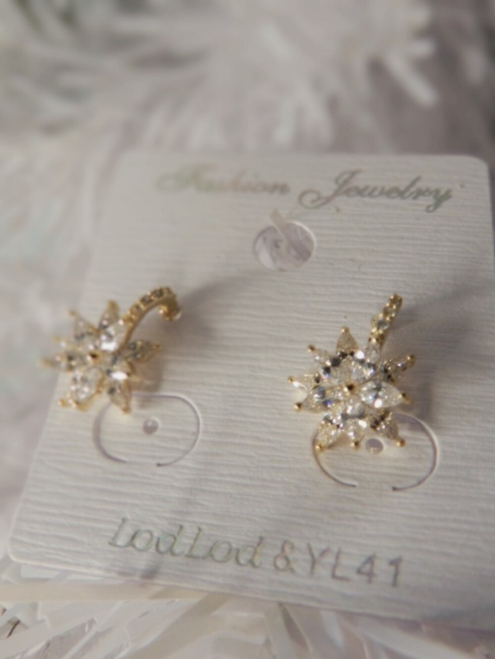 Fashion Jewelry Gold and Clear Crystal Starburst Hoop Stud Earrings